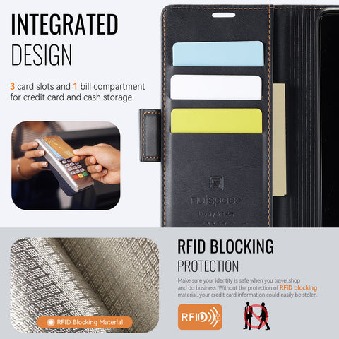AUTSPACE For Xiaomi Redmi 12C 4G / Xiaomi Redmi 11A 4G Case  A11 RFID Blocking Retro Leather Cell Phone Wallet Cover