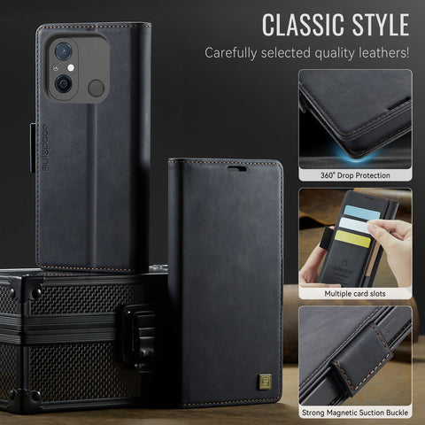 AUTSPACE For Xiaomi Redmi 12C 4G / Xiaomi Redmi 11A 4G Case  A11 RFID Blocking Retro Leather Cell Phone Wallet Cover
