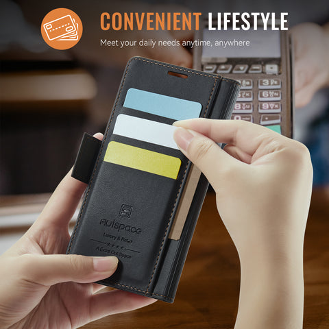 AUTSPACE For Xiaomi Redmi 12C 4G / Xiaomi Redmi 11A 4G Case  A11 RFID Blocking Retro Leather Cell Phone Wallet Cover