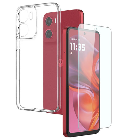 NORTHJO For Motorola Moto G05 4G  /  E15 4G Clear Case Soft TPU Phone Cover with Tempered Glass Screen Protector