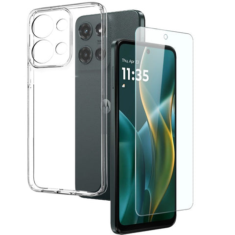 NORTHJO For Motorola Moto G Play (2025) 5G Clear Case Soft TPU Phone Cover with Tempered Glass Screen Protector