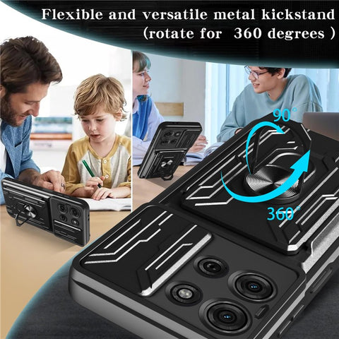 For Motorola Moto G75 5G Case PC + TPU Kickstand Phone Back Cover with Camera Slider