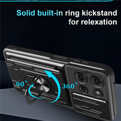 For Motorola Moto G75 5G Case PC + TPU Kickstand Phone Back Cover with Camera Slider