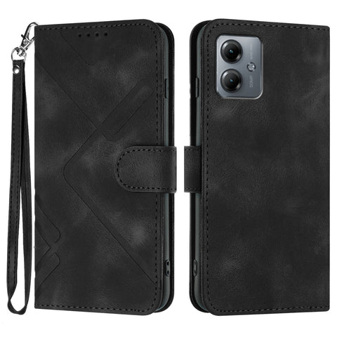 For Motorola Moto G54 5G / Motorola Moto G54 (China) 5G / Motorola Moto G73 5G / Motorola Moto G64 5G / Motorola Moto G64y 5G / Motorola Moto G14 4G Wallet Case Line Imprinted PU Leather Phone Cover with Strap