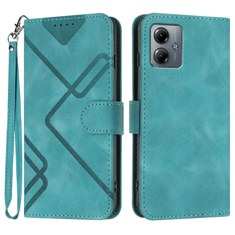 For Motorola Moto G54 5G / Motorola Moto G54 (China) 5G / Motorola Moto G73 5G / Motorola Moto G64 5G / Motorola Moto G64y 5G / Motorola Moto G14 4G Wallet Case Line Imprinted PU Leather Phone Cover with Strap