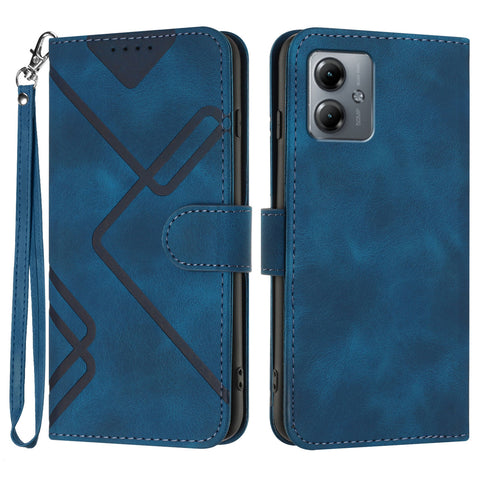 For Motorola Moto G54 5G / Motorola Moto G54 (China) 5G / Motorola Moto G73 5G / Motorola Moto G64 5G / Motorola Moto G64y 5G / Motorola Moto G14 4G Wallet Case Line Imprinted PU Leather Phone Cover with Strap