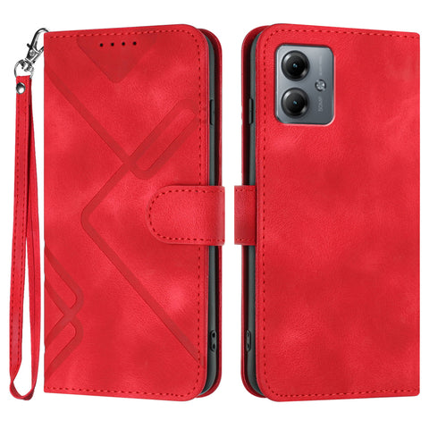 For Motorola Moto G54 5G / Motorola Moto G54 (China) 5G / Motorola Moto G73 5G / Motorola Moto G64 5G / Motorola Moto G64y 5G / Motorola Moto G14 4G Wallet Case Line Imprinted PU Leather Phone Cover with Strap