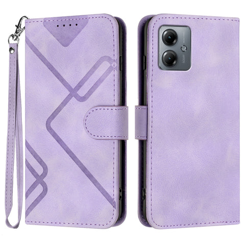 For Motorola Moto G54 5G / Motorola Moto G54 (China) 5G / Motorola Moto G73 5G / Motorola Moto G64 5G / Motorola Moto G64y 5G / Motorola Moto G14 4G Wallet Case Line Imprinted PU Leather Phone Cover with Strap