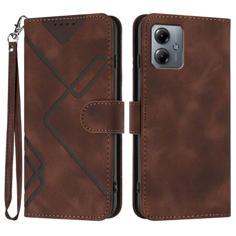 For Motorola Moto G54 5G / Motorola Moto G54 (China) 5G / Motorola Moto G73 5G / Motorola Moto G64 5G / Motorola Moto G64y 5G / Motorola Moto G14 4G Wallet Case Line Imprinted PU Leather Phone Cover with Strap