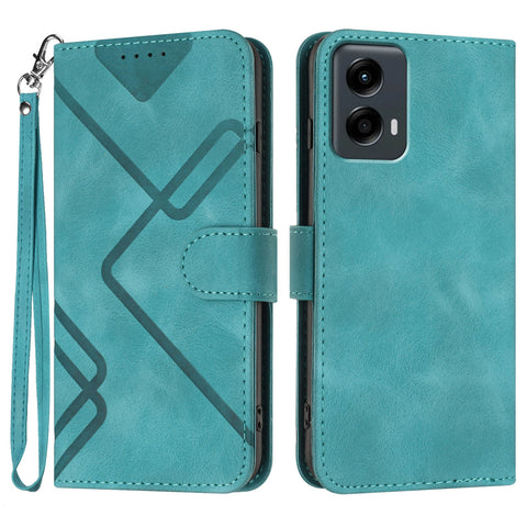 For Motorola Moto G Play 5G (2024) / Motorola Moto G 5G (2024) Wallet Case Line Imprinted PU Leather Phone Cover with Strap