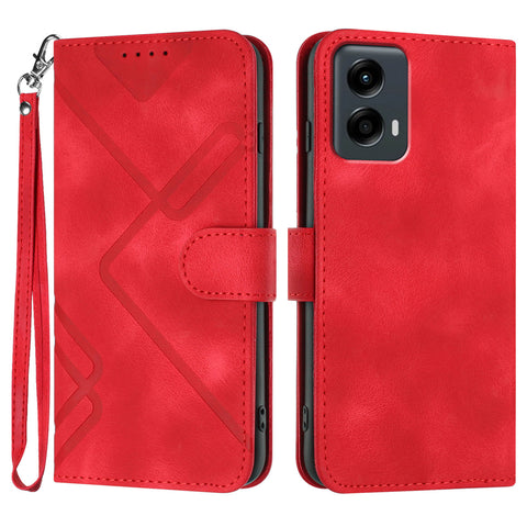For Motorola Moto G Play 5G (2024) / Motorola Moto G 5G (2024) Wallet Case Line Imprinted PU Leather Phone Cover with Strap