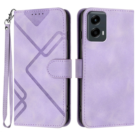For Motorola Moto G Play 5G (2024) / Motorola Moto G 5G (2024) Wallet Case Line Imprinted PU Leather Phone Cover with Strap