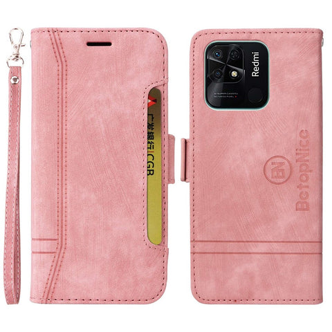 BETOPNICE 001 For Xiaomi Redmi 10C 4G / Redmi 10 (India) 4G Foldable Stand PU Leather Shockproof Case Imprinted Stitching Line Phone Wallet Cover with Strap
