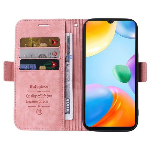 BETOPNICE 001 For Xiaomi Redmi 10C 4G / Redmi 10 (India) 4G Foldable Stand PU Leather Shockproof Case Imprinted Stitching Line Phone Wallet Cover with Strap
