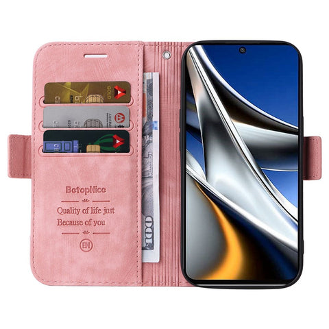 BETOPNICE 001 For Xiaomi Poco X4 Pro 5G PU Leather Drop-proof Case Imprinted Stitching Line Phone Stand Wallet Cover with Wrist Strap