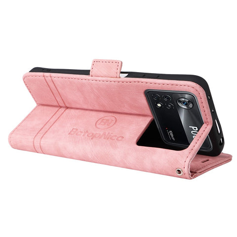 BETOPNICE 001 For Xiaomi Poco X4 Pro 5G PU Leather Drop-proof Case Imprinted Stitching Line Phone Stand Wallet Cover with Wrist Strap