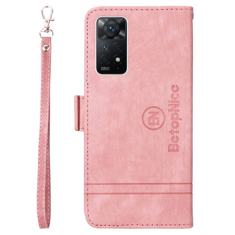 BETOPNICE 001 For Xiaomi Redmi Note 12 Pro 4G / 11 Pro 4G (MediaTek) / Note 11 Pro 5G (Qualcomm) / Note 11E Pro 5G PU Leather Imprinted Stitching Line Phone Case Wallet Stand Cover