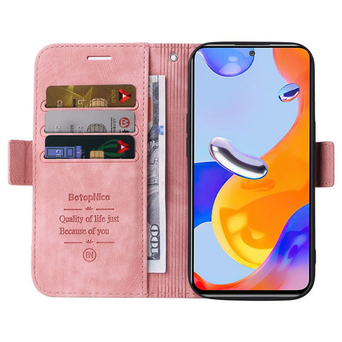 BETOPNICE 001 For Xiaomi Redmi Note 12 Pro 4G / 11 Pro 4G (MediaTek) / Note 11 Pro 5G (Qualcomm) / Note 11E Pro 5G PU Leather Imprinted Stitching Line Phone Case Wallet Stand Cover