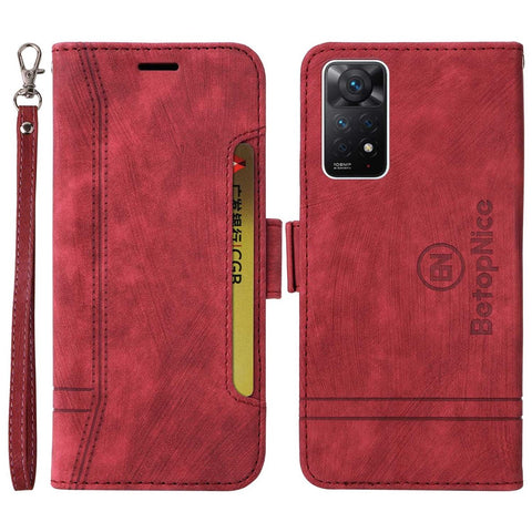 BETOPNICE 001 For Xiaomi Redmi Note 12 Pro 4G / 11 Pro 4G (MediaTek) / Note 11 Pro 5G (Qualcomm) / Note 11E Pro 5G PU Leather Imprinted Stitching Line Phone Case Wallet Stand Cover