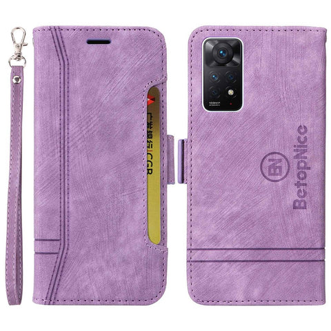 BETOPNICE 001 For Xiaomi Redmi Note 12 Pro 4G / 11 Pro 4G (MediaTek) / Note 11 Pro 5G (Qualcomm) / Note 11E Pro 5G PU Leather Imprinted Stitching Line Phone Case Wallet Stand Cover