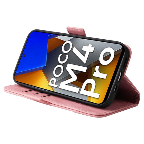 BETOPNICE 001 For Xiaomi Poco M4 Pro 4G Imprinted Stitching Line PU Leather Drop-proof Case Smartphone Stand Wallet Cover with Strap