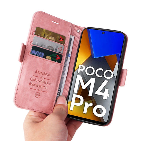 BETOPNICE 001 For Xiaomi Poco M4 Pro 4G Imprinted Stitching Line PU Leather Drop-proof Case Smartphone Stand Wallet Cover with Strap