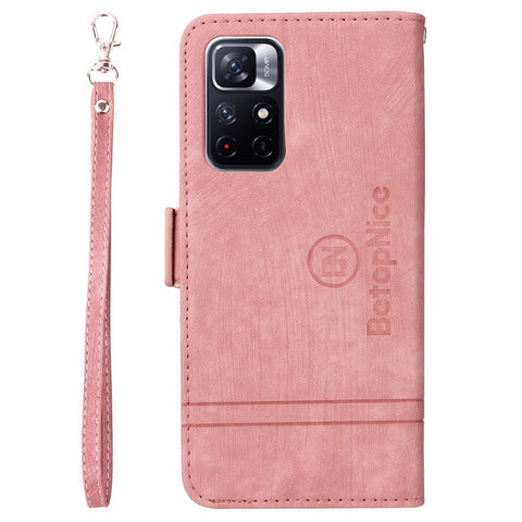 BETOPNICE 001 For Xiaomi Redmi Note 11 5G (MediaTek) / Note 11T 5G / Note 11S 5G / Poco M4 Pro 5G PU Leather Stand Wallet Case Imprinted Stitching Line Phone Cover