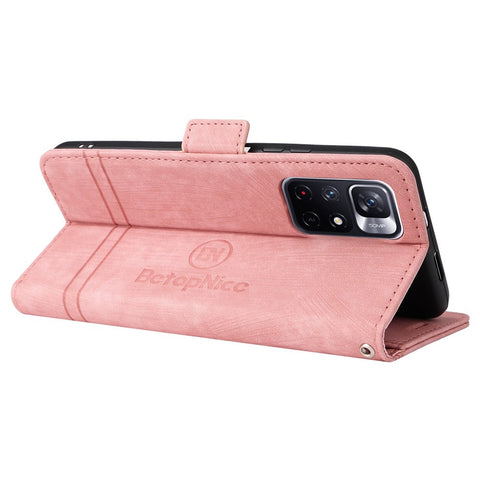 BETOPNICE 001 For Xiaomi Redmi Note 11 5G (MediaTek) / Note 11T 5G / Note 11S 5G / Poco M4 Pro 5G PU Leather Stand Wallet Case Imprinted Stitching Line Phone Cover