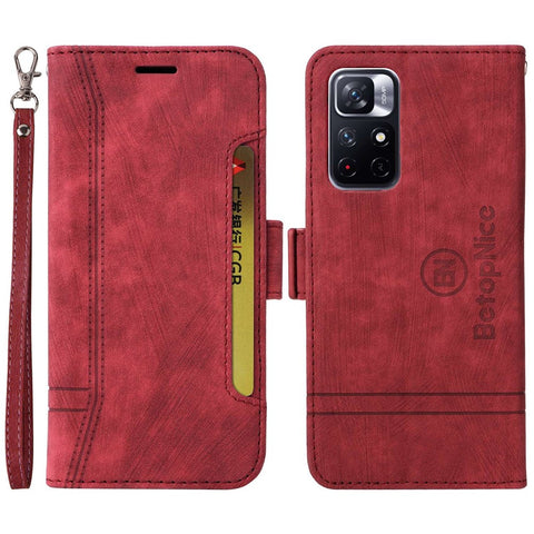 BETOPNICE 001 For Xiaomi Redmi Note 11 5G (MediaTek) / Note 11T 5G / Note 11S 5G / Poco M4 Pro 5G PU Leather Stand Wallet Case Imprinted Stitching Line Phone Cover