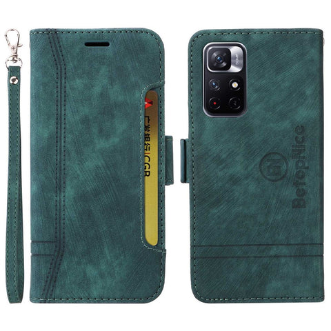 BETOPNICE 001 For Xiaomi Redmi Note 11 5G (MediaTek) / Note 11T 5G / Note 11S 5G / Poco M4 Pro 5G PU Leather Stand Wallet Case Imprinted Stitching Line Phone Cover