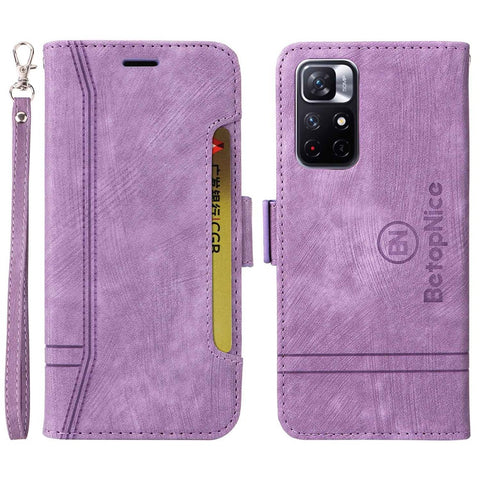 BETOPNICE 001 For Xiaomi Redmi Note 11 5G (MediaTek) / Note 11T 5G / Note 11S 5G / Poco M4 Pro 5G PU Leather Stand Wallet Case Imprinted Stitching Line Phone Cover
