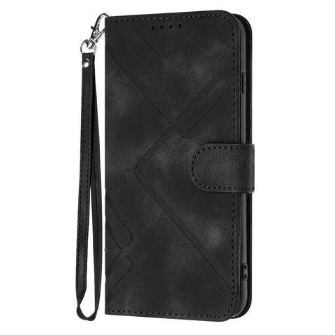 For Motorola Edge 50s Pro 5G Wallet Case Line Imprinted PU Leather Phone Cover with Strap