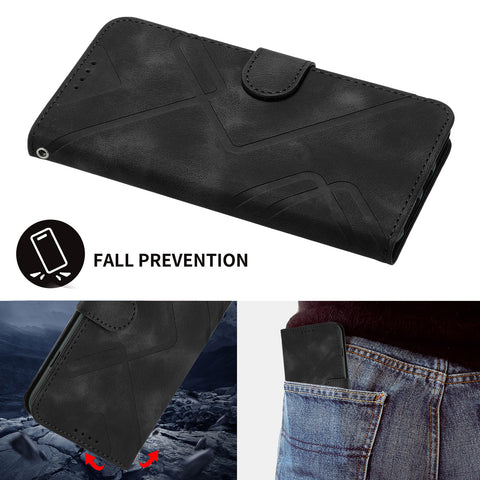 For Motorola Edge 50s Pro 5G Wallet Case Line Imprinted PU Leather Phone Cover with Strap