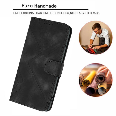 For Motorola Edge 50s Pro 5G Wallet Case Line Imprinted PU Leather Phone Cover with Strap