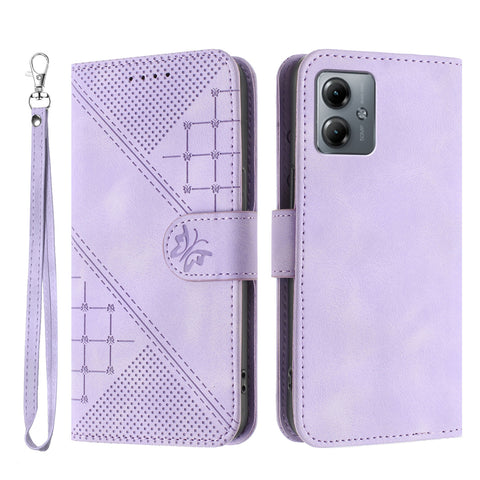 For Motorola Moto G54 5G / Motorola Moto G54 (China) 5G / Motorola Moto G73 5G / Motorola Moto G64 5G / Motorola Moto G64y 5G / Motorola Moto G14 4G Leather Wallet Case Butterfly Flower Imprinted Phone Cover with Strap