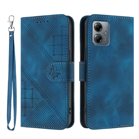 For Motorola Moto G54 5G / Motorola Moto G54 (China) 5G / Motorola Moto G73 5G / Motorola Moto G64 5G / Motorola Moto G64y 5G / Motorola Moto G14 4G Leather Wallet Case Butterfly Flower Imprinted Phone Cover with Strap