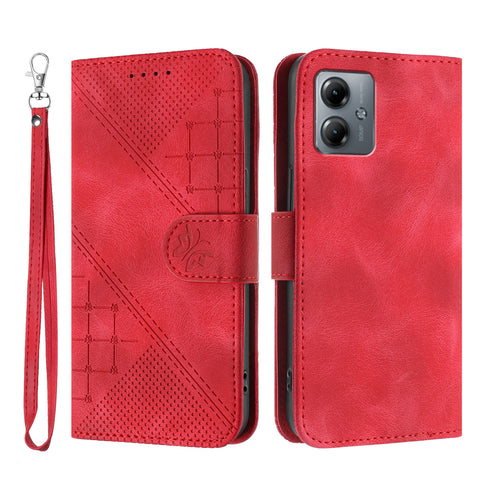 For Motorola Moto G54 5G / Motorola Moto G54 (China) 5G / Motorola Moto G73 5G / Motorola Moto G64 5G / Motorola Moto G64y 5G / Motorola Moto G14 4G Leather Wallet Case Butterfly Flower Imprinted Phone Cover with Strap
