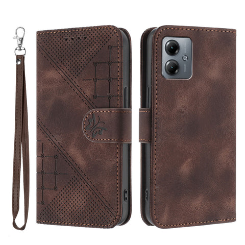 For Motorola Moto G54 5G / Motorola Moto G54 (China) 5G / Motorola Moto G73 5G / Motorola Moto G64 5G / Motorola Moto G64y 5G / Motorola Moto G14 4G Leather Wallet Case Butterfly Flower Imprinted Phone Cover with Strap