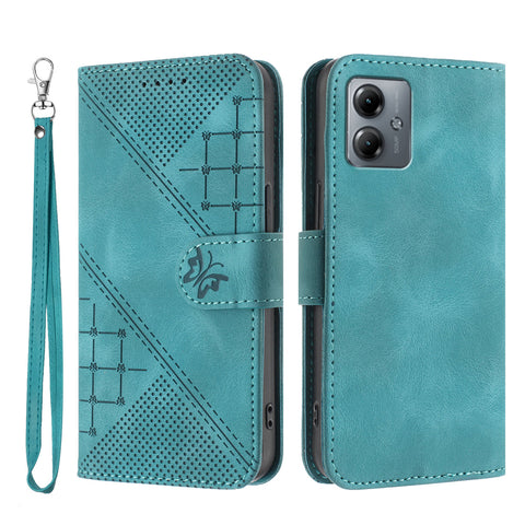For Motorola Moto G54 5G / Motorola Moto G54 (China) 5G / Motorola Moto G73 5G / Motorola Moto G64 5G / Motorola Moto G64y 5G / Motorola Moto G14 4G Leather Wallet Case Butterfly Flower Imprinted Phone Cover with Strap