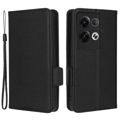 For Oppo Reno8 Pro+ 5G (Global Version) / Reno8 Pro 5G (Global Version) Wallet Case Litchi Texture PU Leather Dual Magnetic Clasp Flip Stand Cover with Strap