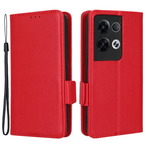 For Oppo Reno8 Pro+ 5G (Global Version) / Reno8 Pro 5G (Global Version) Wallet Case Litchi Texture PU Leather Dual Magnetic Clasp Flip Stand Cover with Strap