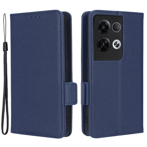 For Oppo Reno8 Pro+ 5G (Global Version) / Reno8 Pro 5G (Global Version) Wallet Case Litchi Texture PU Leather Dual Magnetic Clasp Flip Stand Cover with Strap