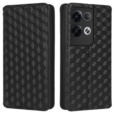 For Oppo Reno8 Pro+ 5G (Global Version) / Reno8 Pro 5G (Global Version) PU Leather Phone Case Imprinted Rhombus Pattern Magnetic Auto-absorbed Stand Wallet Cover