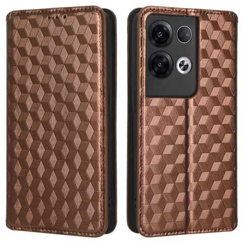 For Oppo Reno8 Pro+ 5G (Global Version) / Reno8 Pro 5G (Global Version) PU Leather Phone Case Imprinted Rhombus Pattern Magnetic Auto-absorbed Stand Wallet Cover