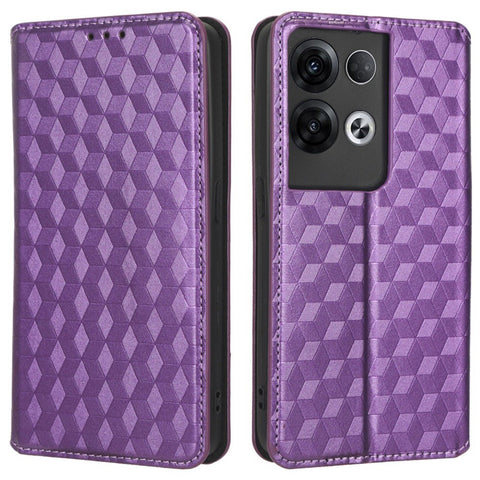 For Oppo Reno8 Pro+ 5G (Global Version) / Reno8 Pro 5G (Global Version) PU Leather Phone Case Imprinted Rhombus Pattern Magnetic Auto-absorbed Stand Wallet Cover