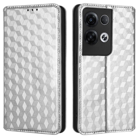 For Oppo Reno8 Pro+ 5G (Global Version) / Reno8 Pro 5G (Global Version) PU Leather Phone Case Imprinted Rhombus Pattern Magnetic Auto-absorbed Stand Wallet Cover