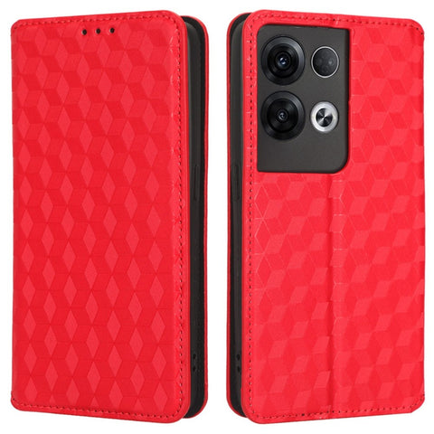 For Oppo Reno8 Pro+ 5G (Global Version) / Reno8 Pro 5G (Global Version) PU Leather Phone Case Imprinted Rhombus Pattern Magnetic Auto-absorbed Stand Wallet Cover