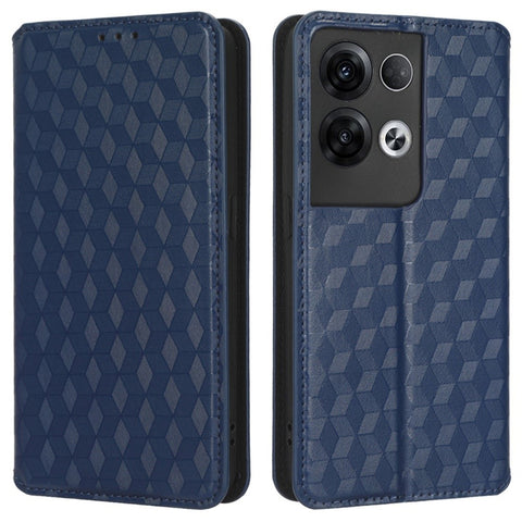 For Oppo Reno8 Pro+ 5G (Global Version) / Reno8 Pro 5G (Global Version) PU Leather Phone Case Imprinted Rhombus Pattern Magnetic Auto-absorbed Stand Wallet Cover