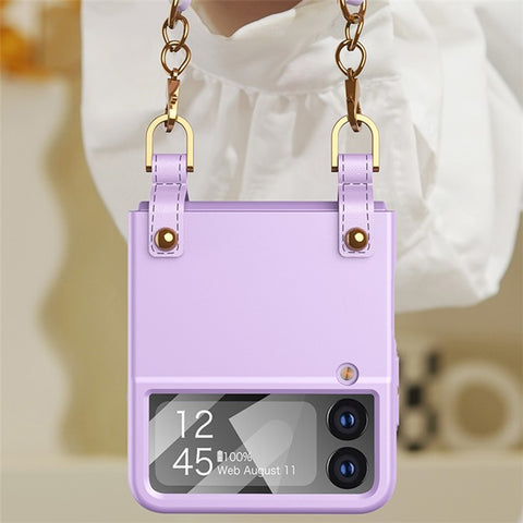 GKK For Samsung Galaxy Z Flip3 5G Ultra Slim PC Phone Case with Hand Strap, Tempered Glass Small Screen Film Full Protection Cover