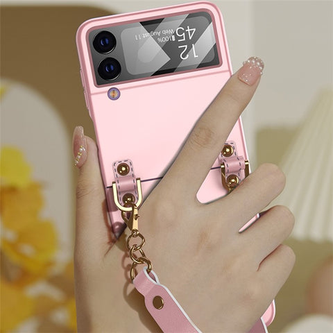 GKK For Samsung Galaxy Z Flip3 5G Ultra Slim PC Phone Case with Hand Strap, Tempered Glass Small Screen Film Full Protection Cover